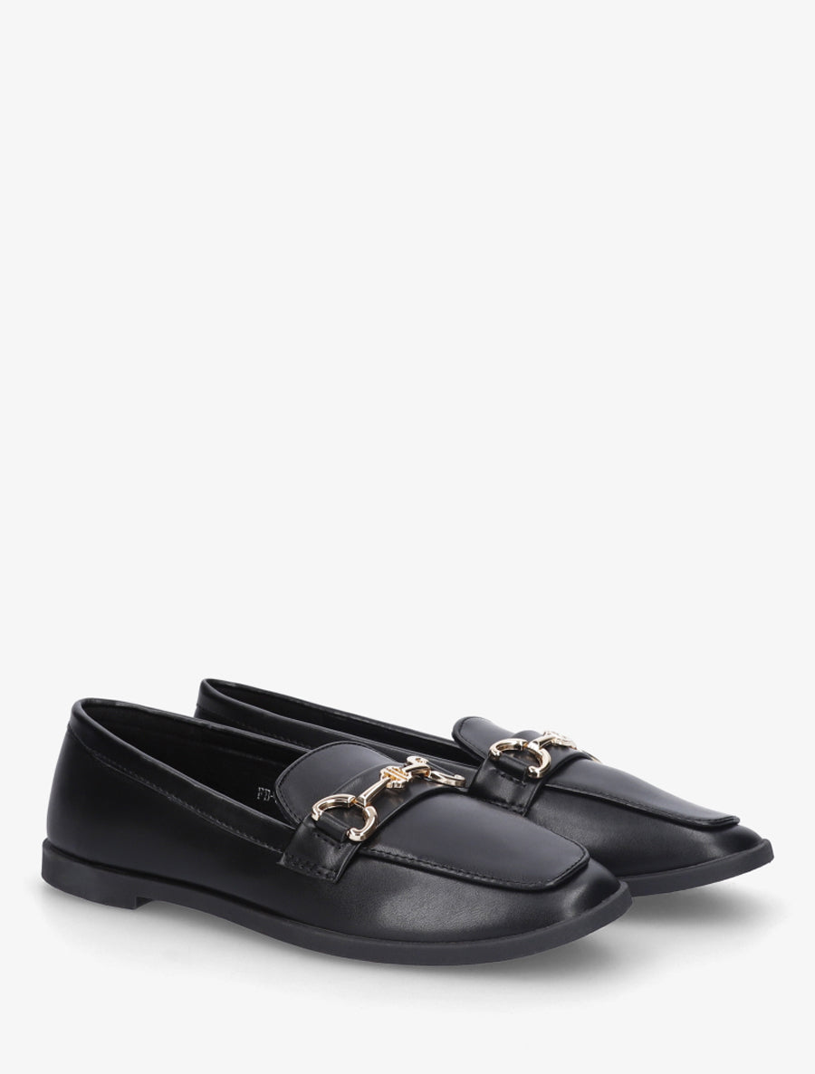 Mocassins en simili à boucle bijou - Noir - 4