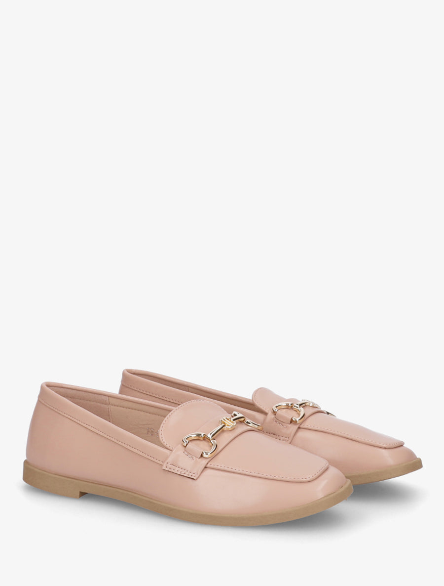 Mocassins en simili à boucle bijou - Nude - 4