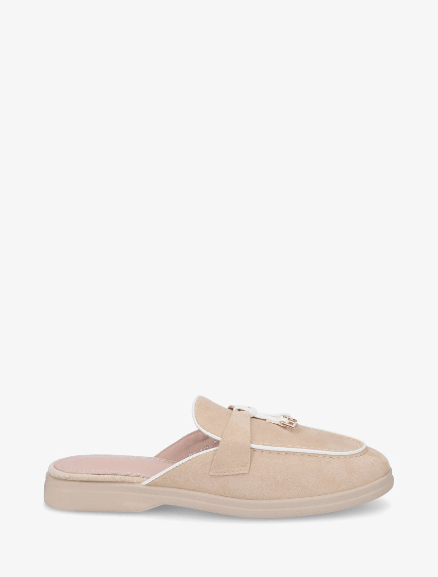 Mules plates à bouts fermés et bijoux - Beige - 1