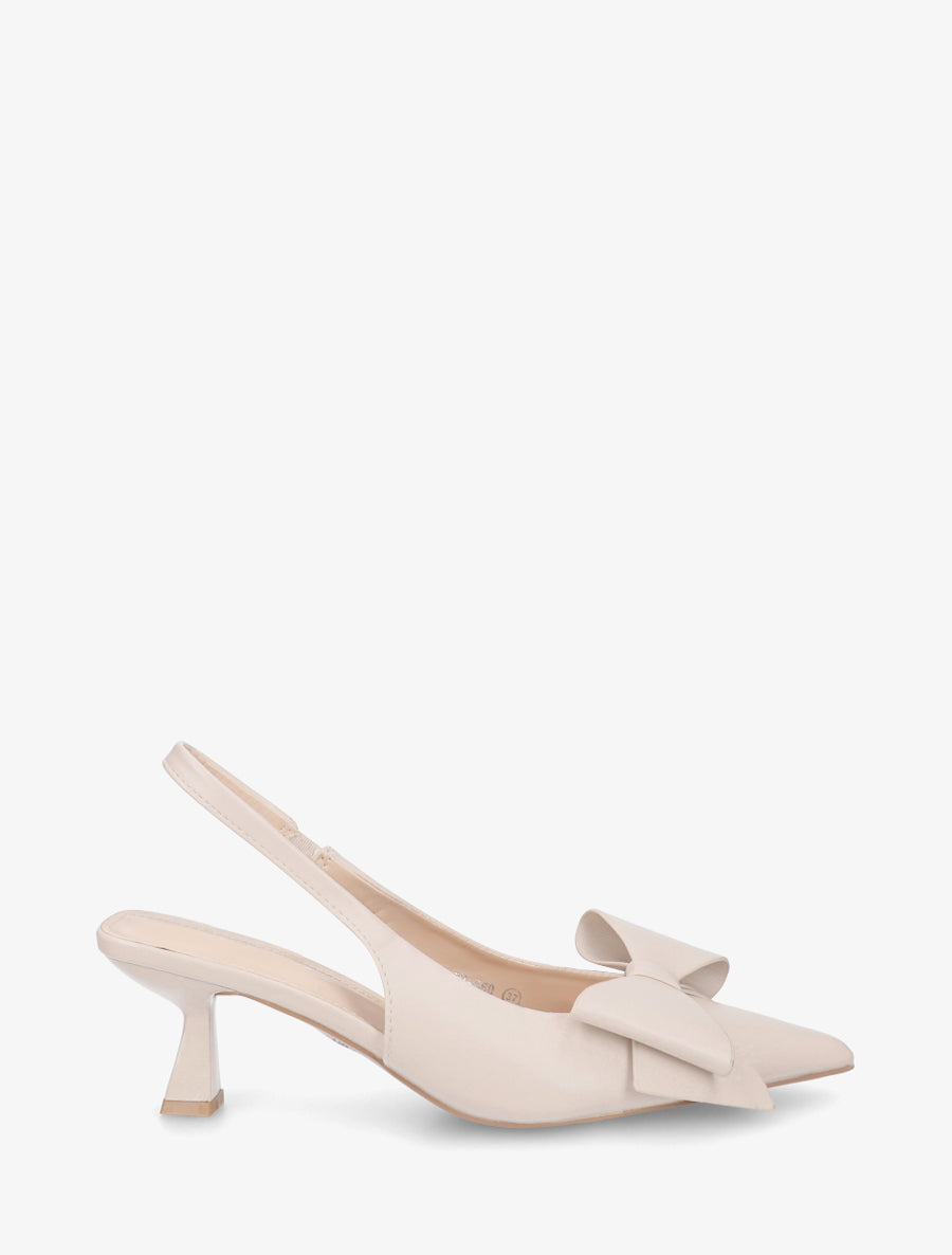 Escarpins en simili à noeud - Beige - 1