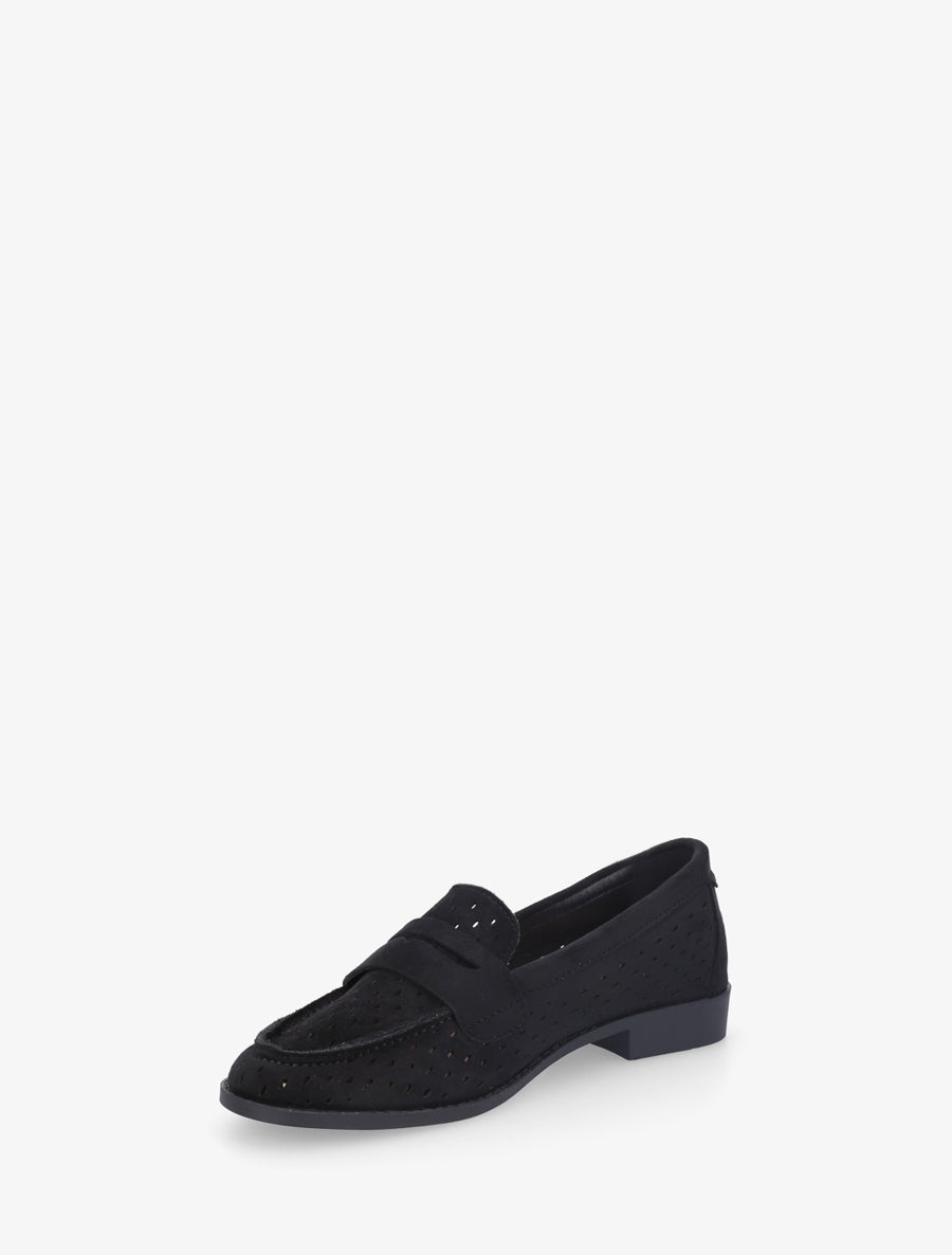 Mocassins ajourés en suédine - Noir - 3