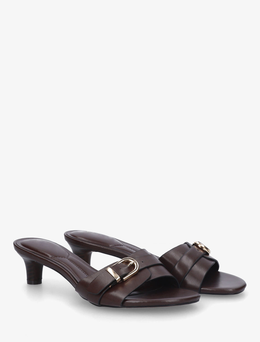 Mules en simili à boucle - Marron - 4