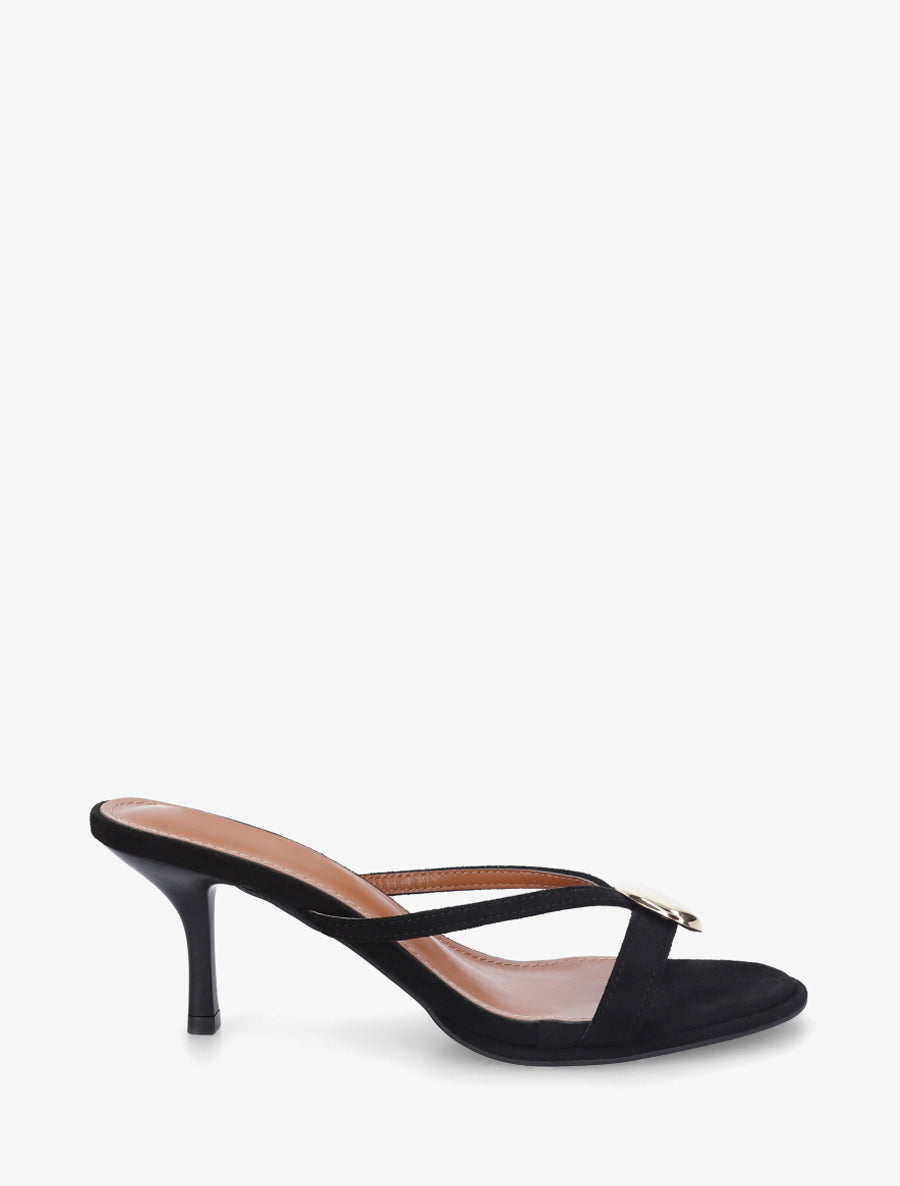 Mules en suédine à bijou métallique - Noir - 1