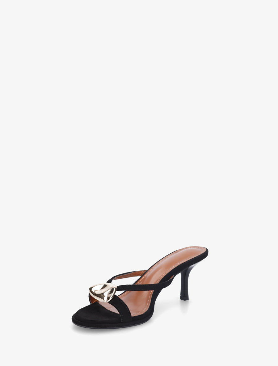 Mules en suédine à bijou métallique - Noir - 3