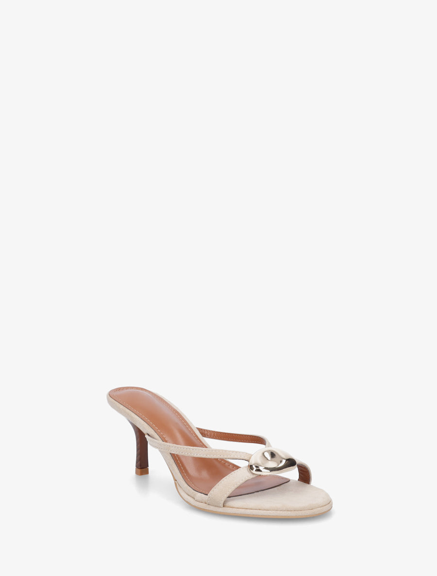 Mules en suédine à bijou métallique - Beige - 2