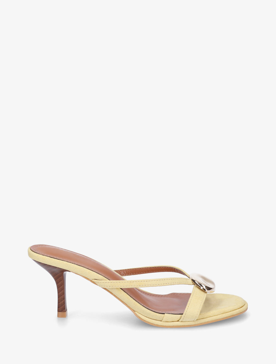 Mules en suédine à bijou métallique - Jaune - 1