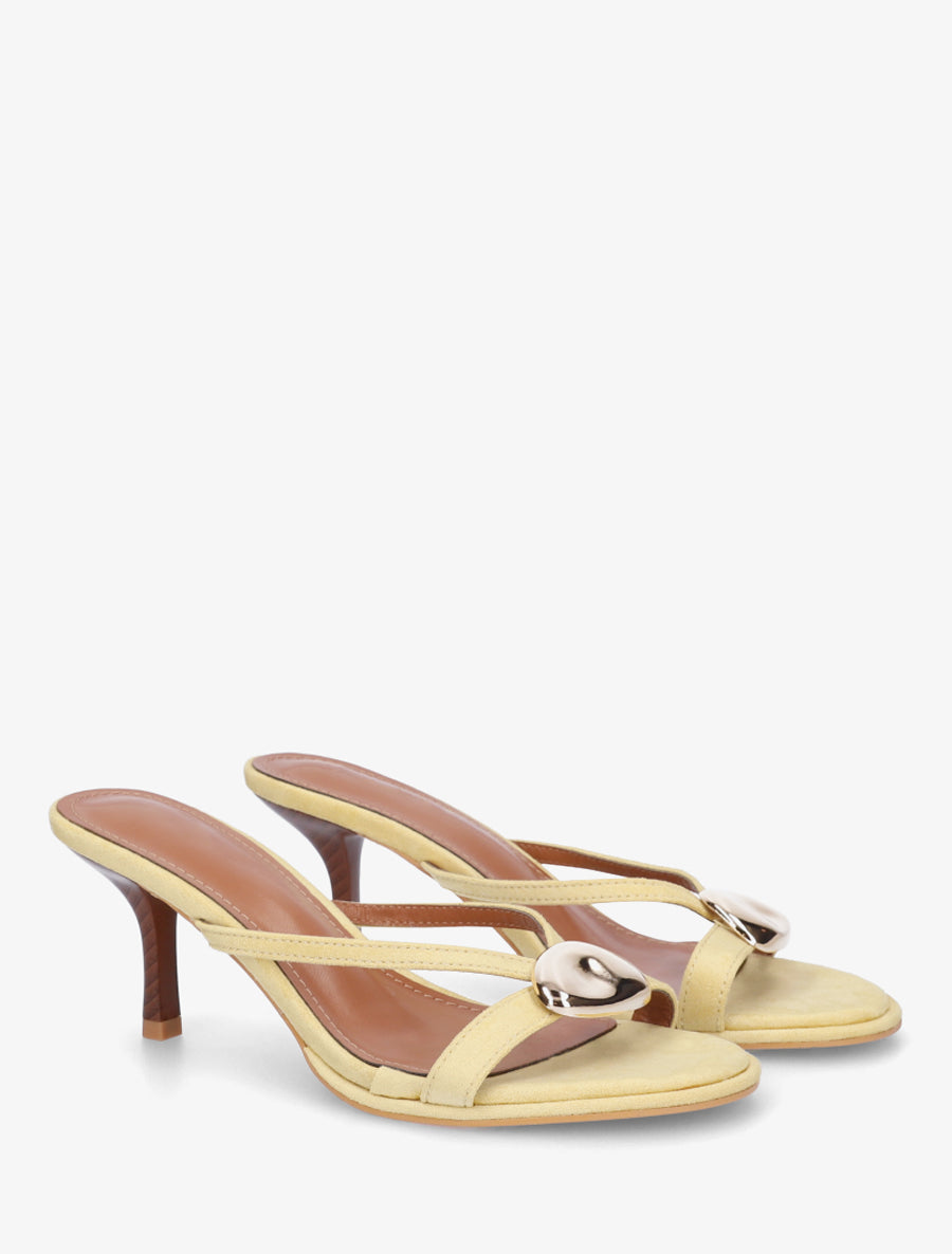 Mules en suédine à bijou métallique - Jaune - 4
