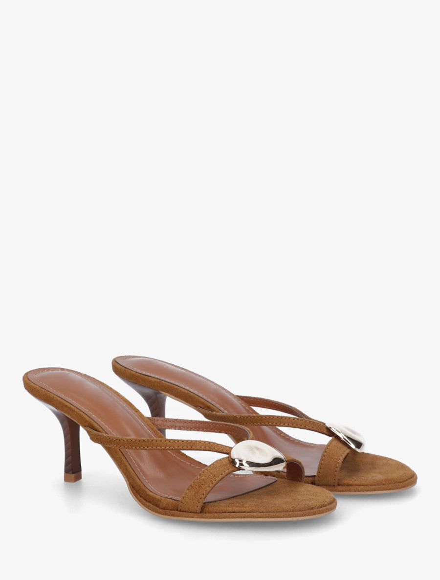 Mules en suédine à bijou métallique - Camel - 4