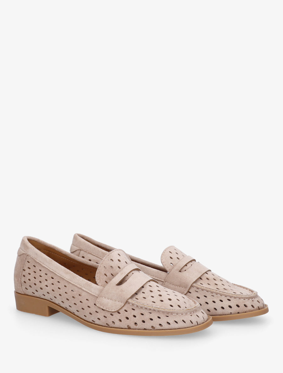 Mocassins ajourés en suédine - Taupe - 4