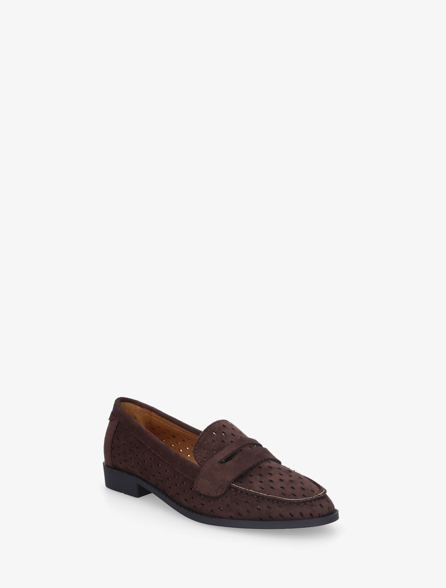 Mocassins ajourés en suédine - Marron - 2