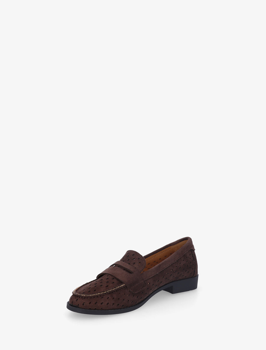 Mocassins ajourés en suédine - Marron - 3