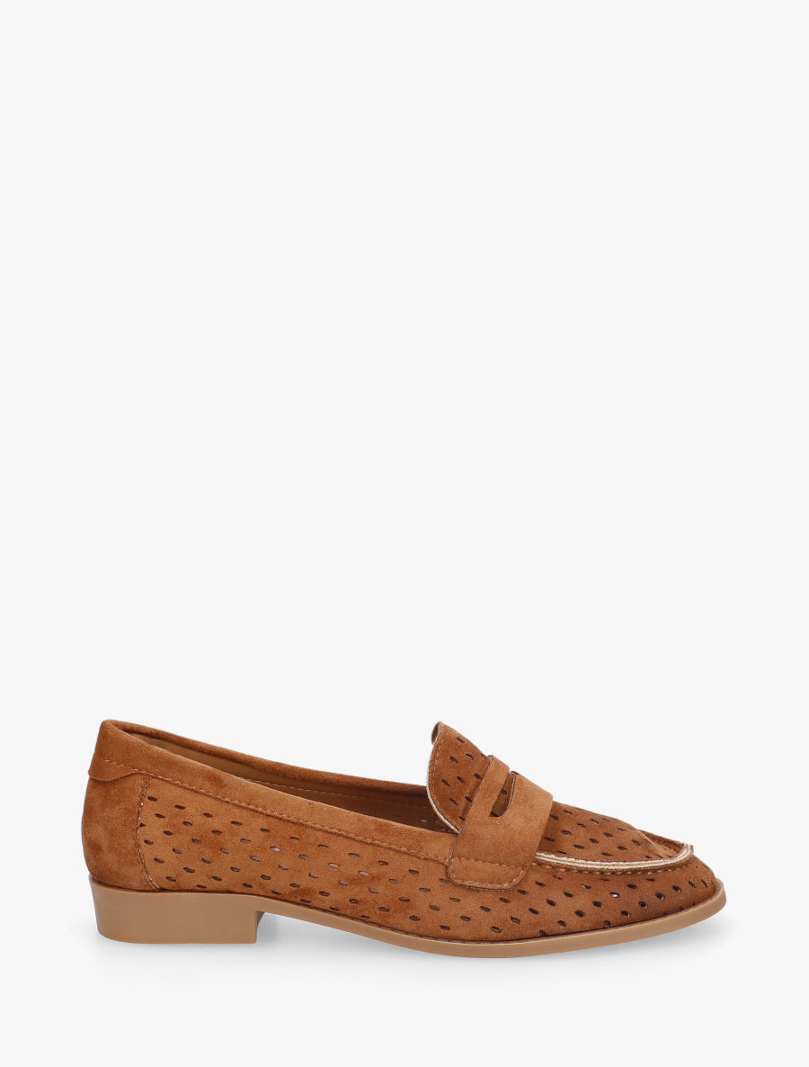 Mocassins ajourés en suédine - Camel - 1
