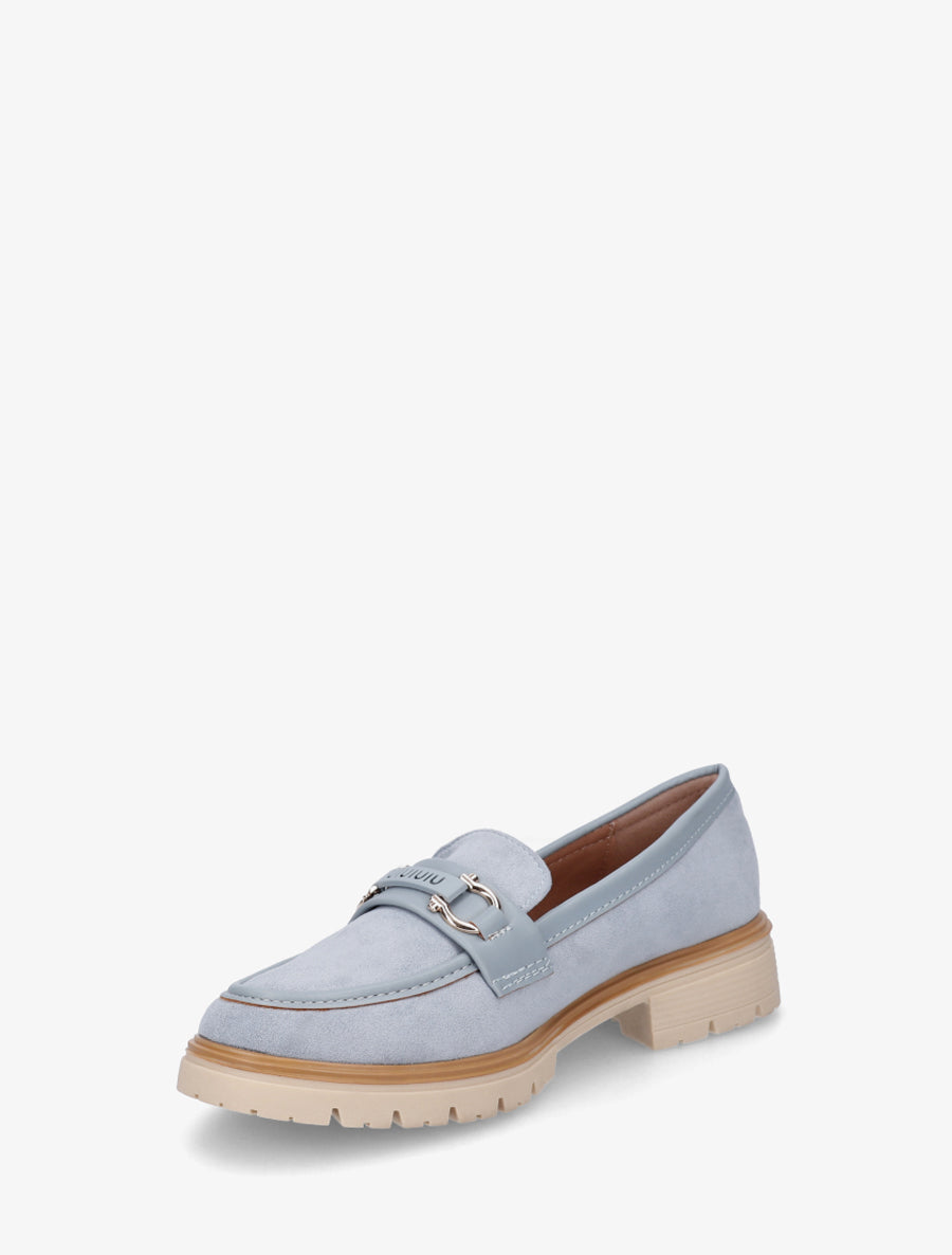 Mocassins en suédine à boucle décorative - Bleu ciel - 3