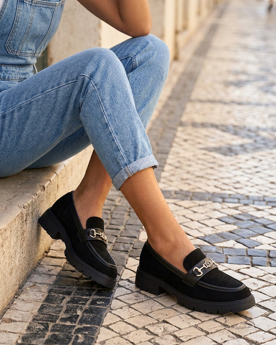 Mocassins en suédine à boucle fantaisie - Noir