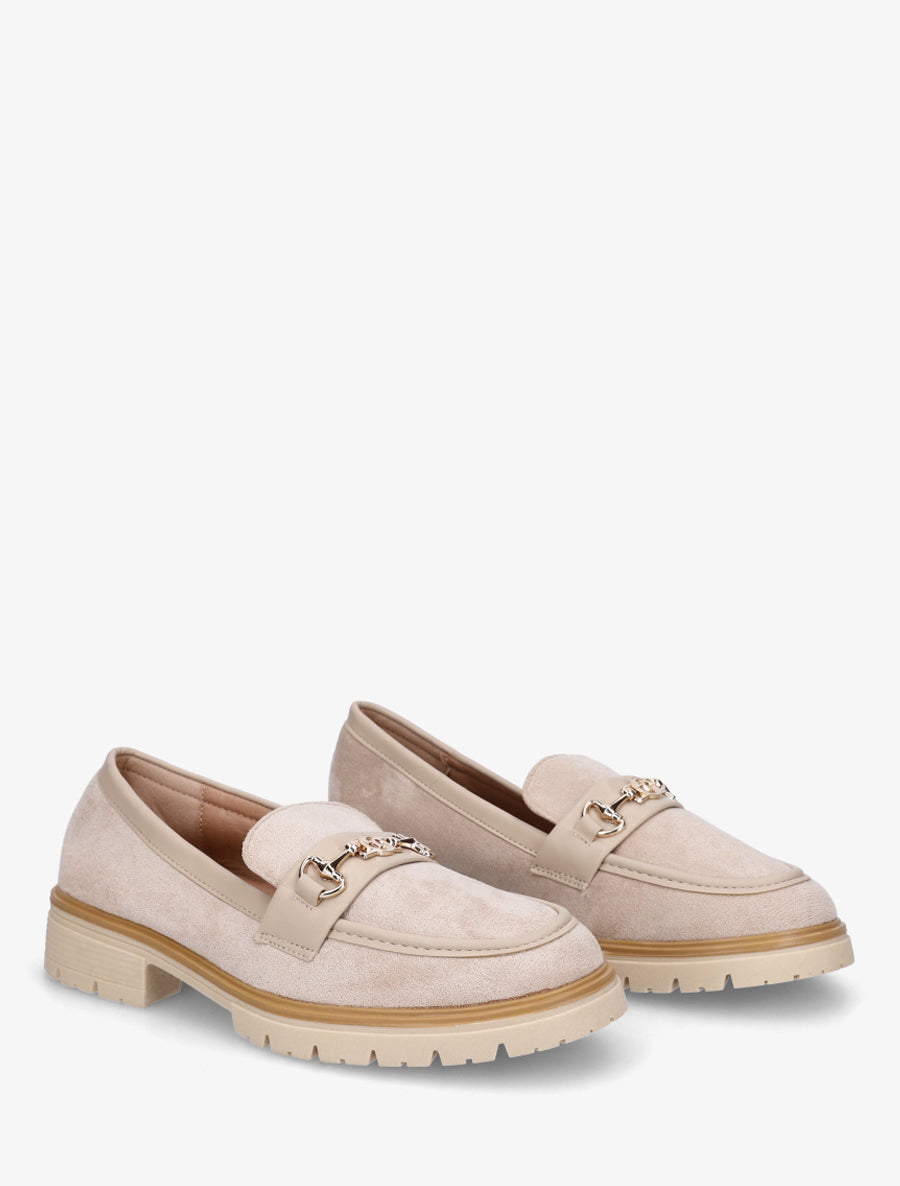Mocassins en suédine à boucle fantaisie - Beige - 4