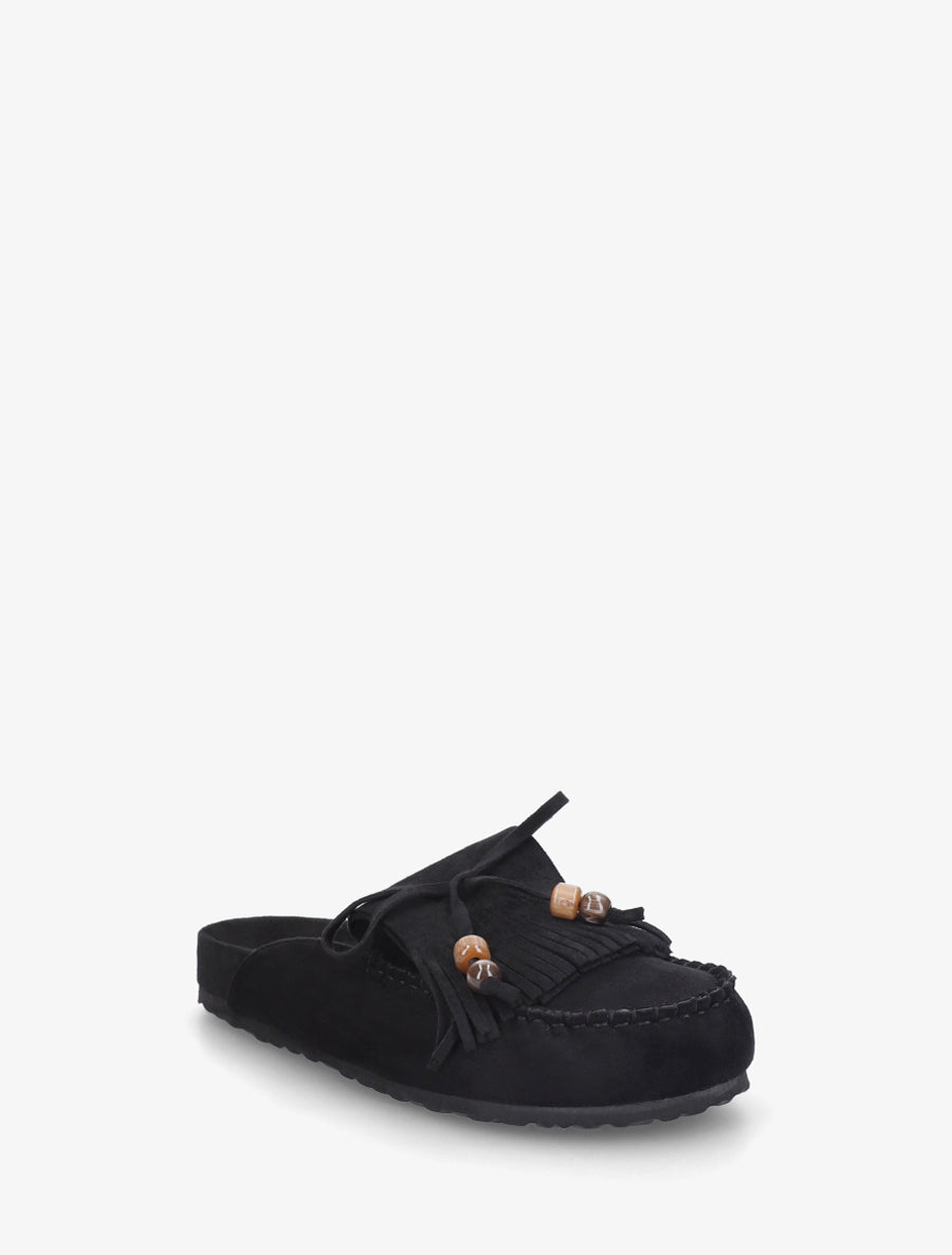 Mules frangées en suédine - Noir - 2