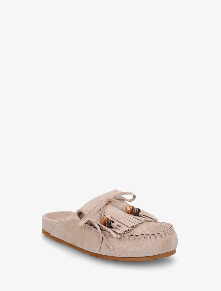 Mules frangées en suédine - Taupe - 2
