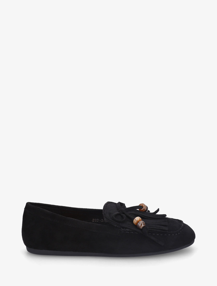 Mocassins en suédine à franges et perles - Noir - 1