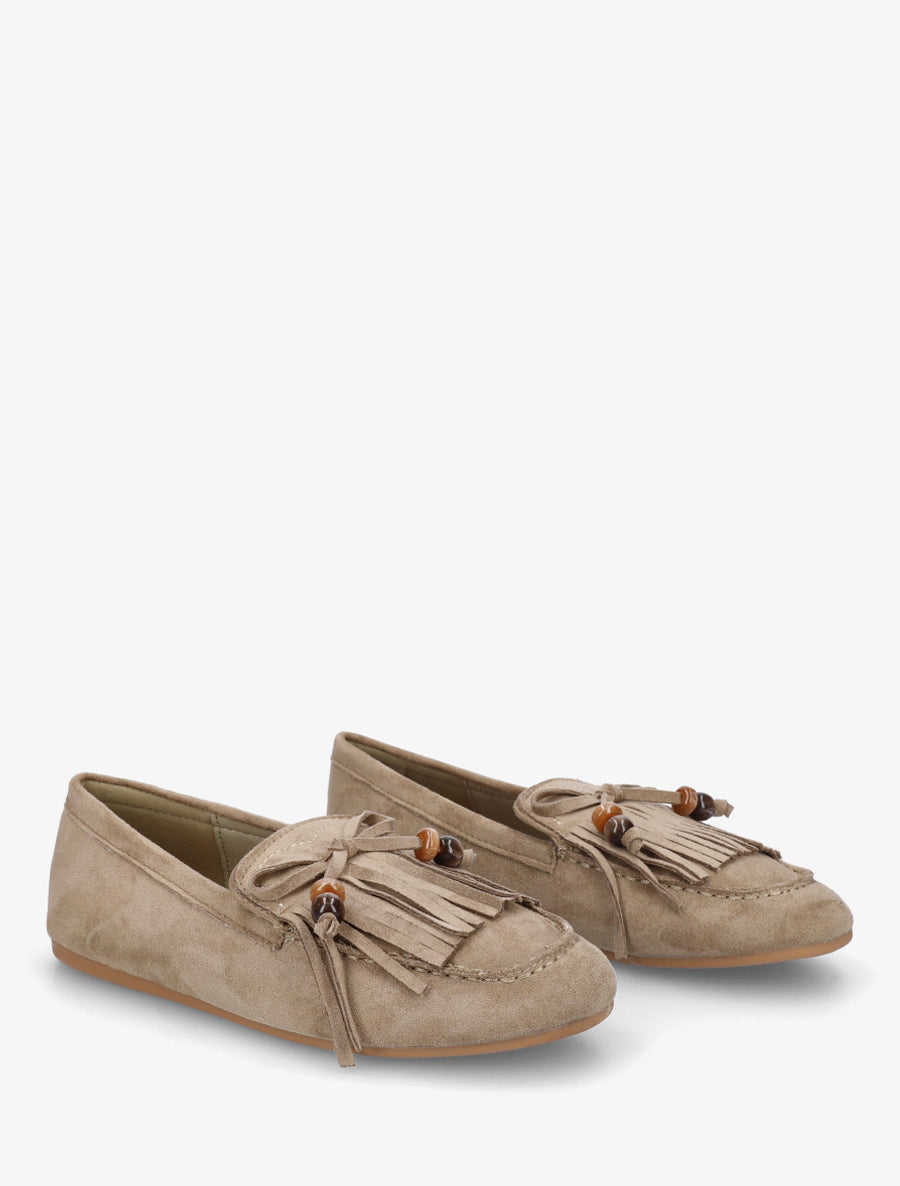 Mocassins en suédine à franges et perles - Kaki - 4