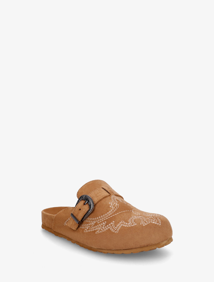 Mules à sangle en suédine - Camel - 2