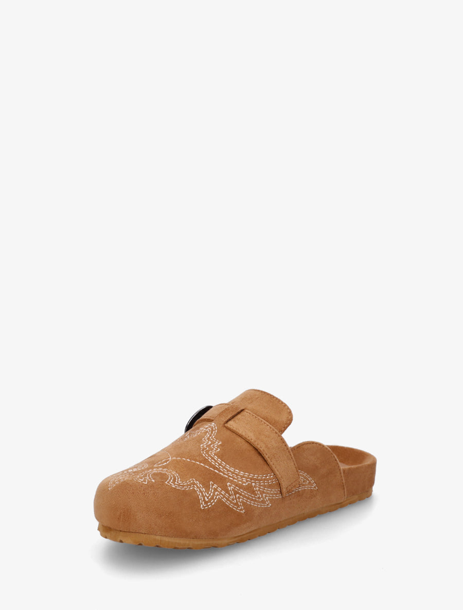 Mules à sangle en suédine - Camel - 3