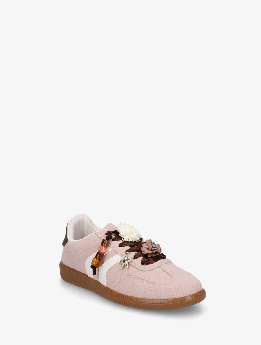 Sneakers à empiècement fleurs et perles en bois - Vieux rose - 2