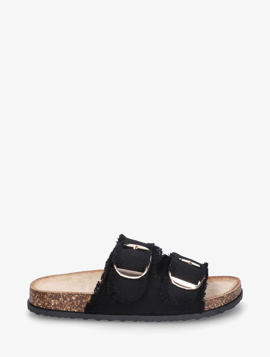 Claquettes effet denim à semelle effet liège - Noir - 1