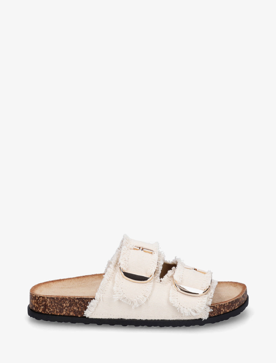 Claquettes effet denim à semelle effet liège - Beige - 1