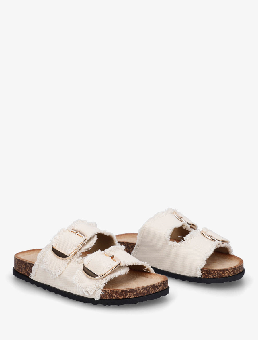 Claquettes effet denim à semelle effet liège - Beige - 4