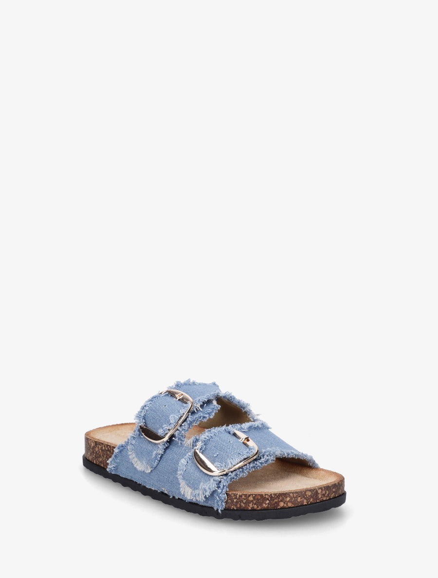 Claquettes effet denim à semelle effet liège - Bleu ciel - 2