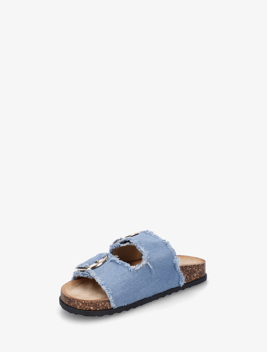 Claquettes effet denim à semelle effet liège - Bleu ciel - 3