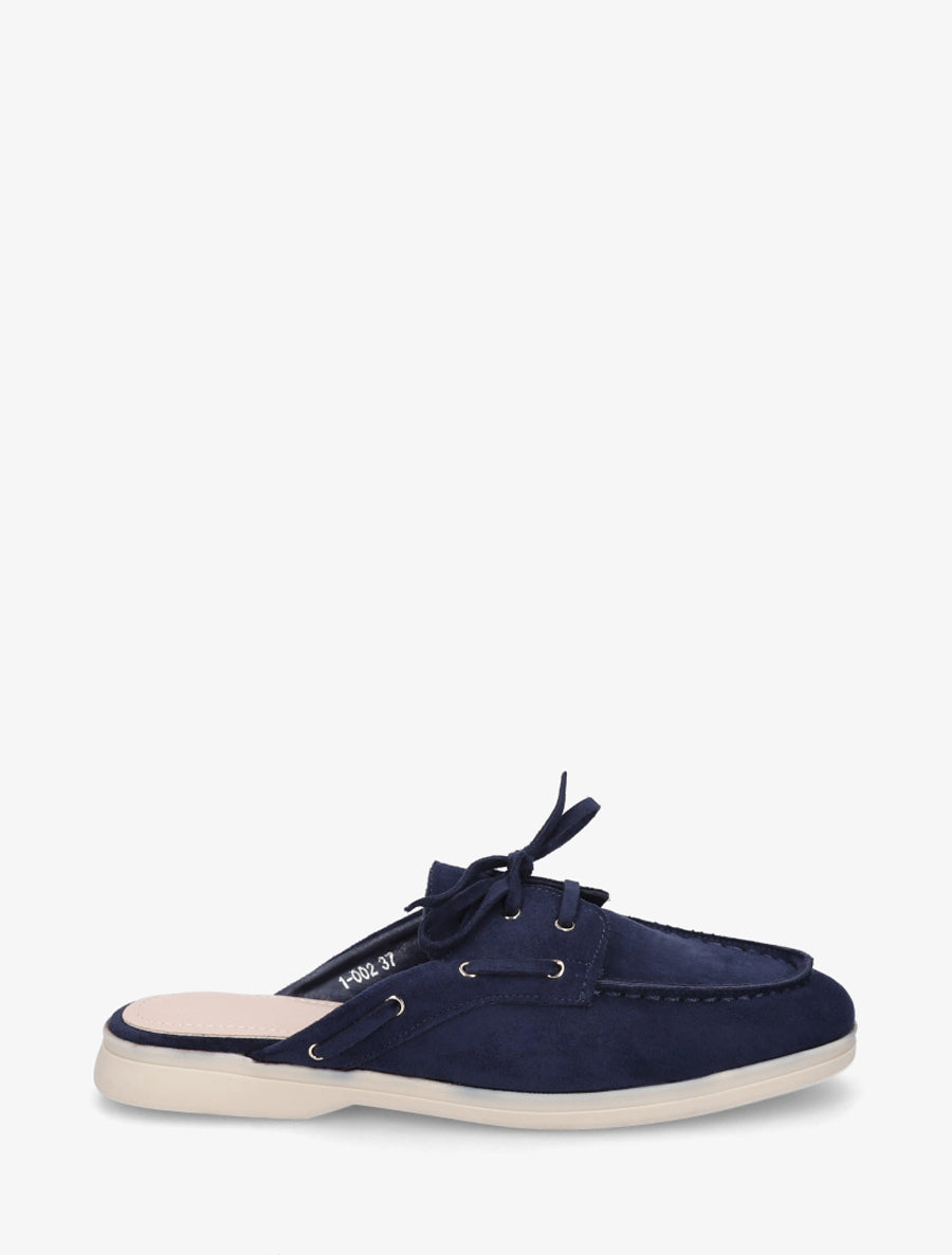 Mules en suédine à bout rond - Marine - 1