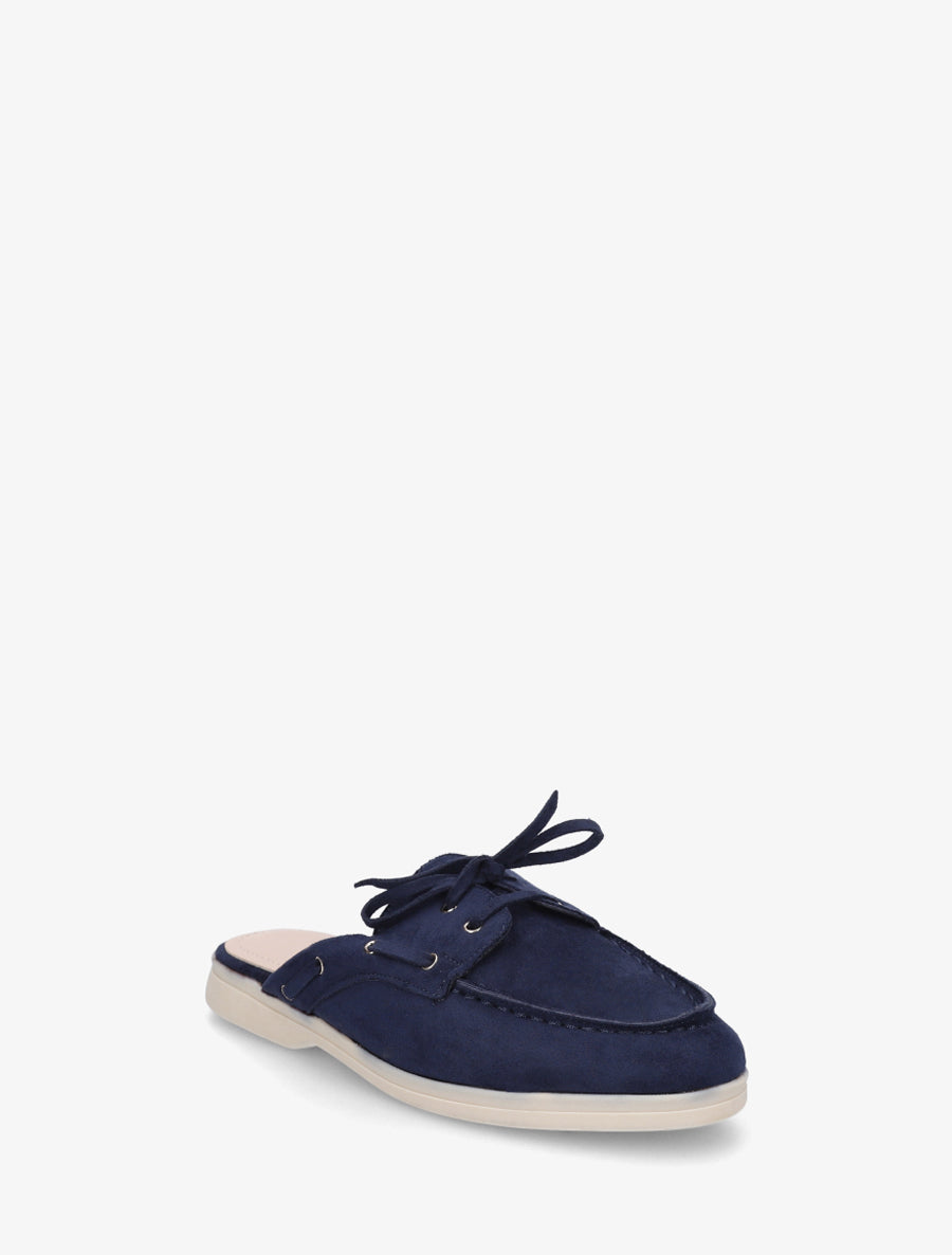 Mules en suédine à bout rond - Marine - 2