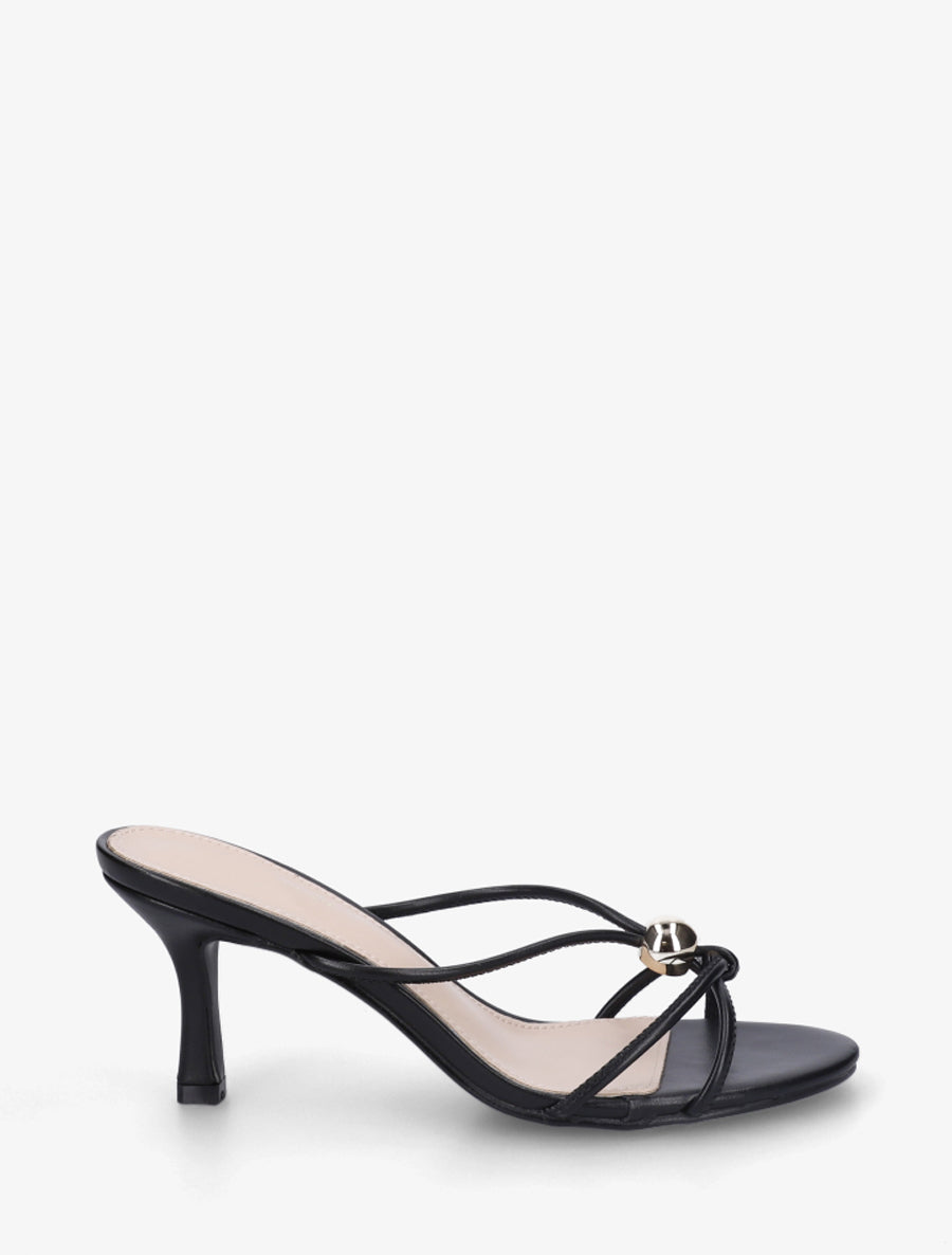 Mules en simili à empiècement bijou - Noir - 1