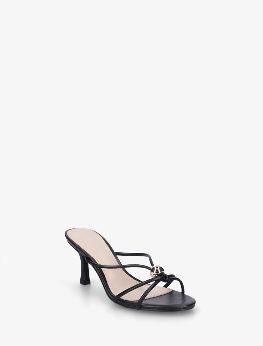 Mules en simili à empiècement bijou - Noir - 2