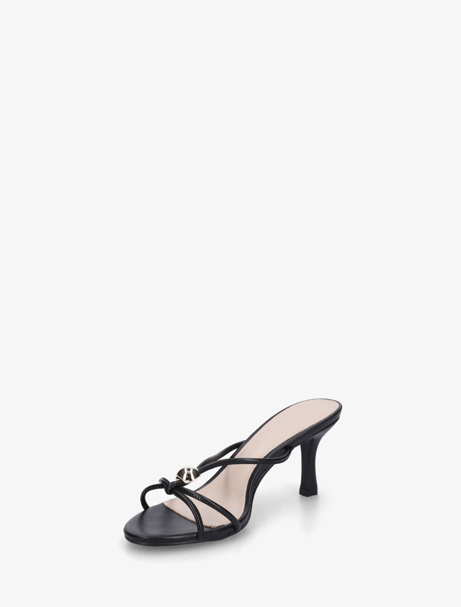 Mules en simili à empiècement bijou - Noir - 3