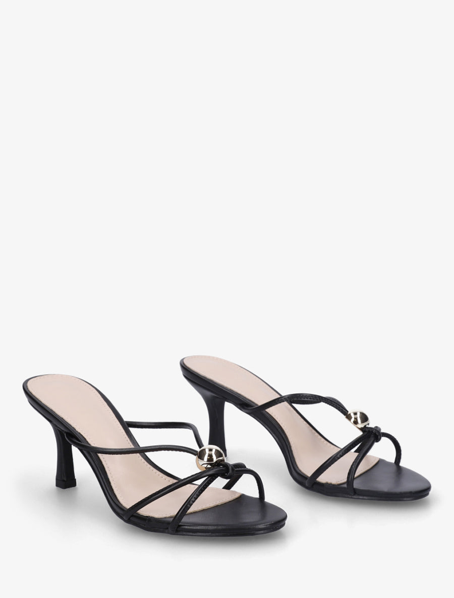 Mules en simili à empiècement bijou - Noir - 4