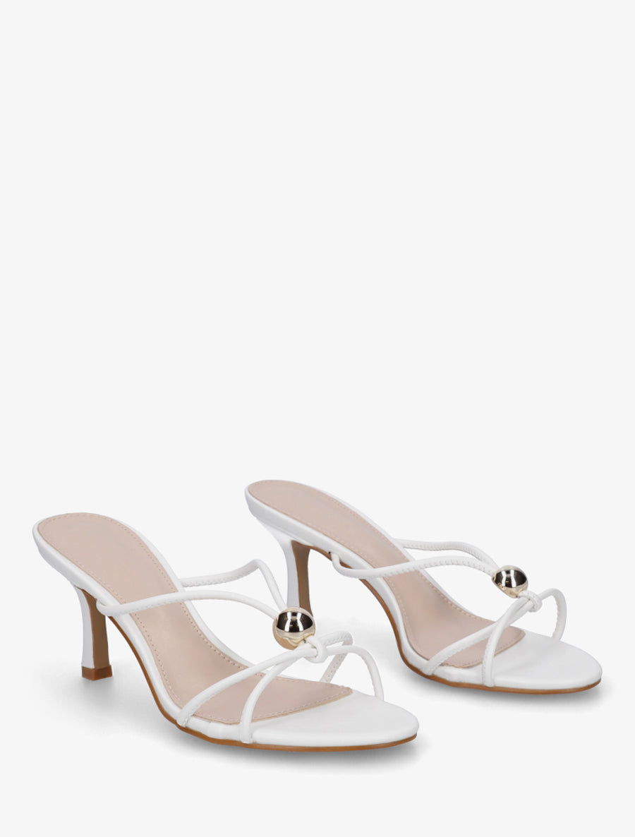 Mules en simili à empiècement bijou - Blanc - 4