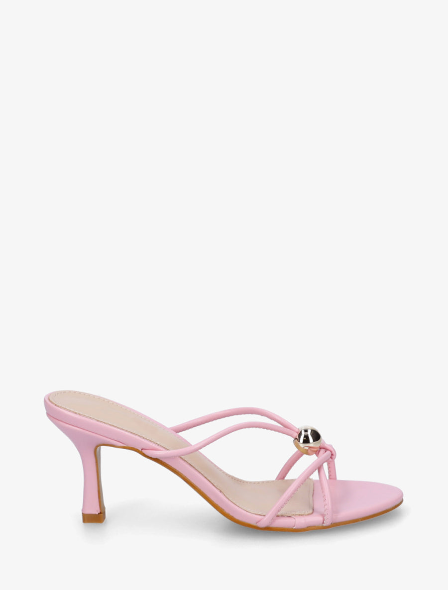 Mules en simili à empiècement bijou - Rose - 1