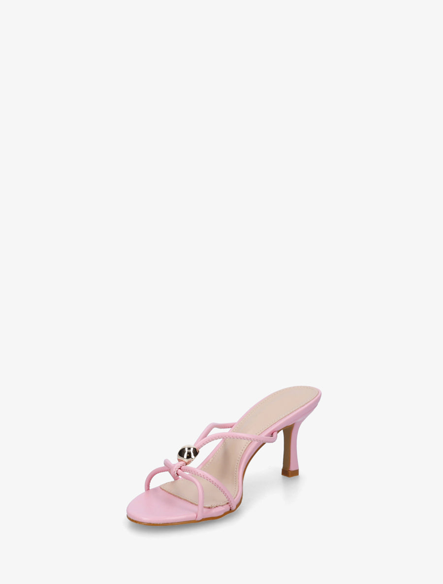 Mules en simili à empiècement bijou - Rose - 3
