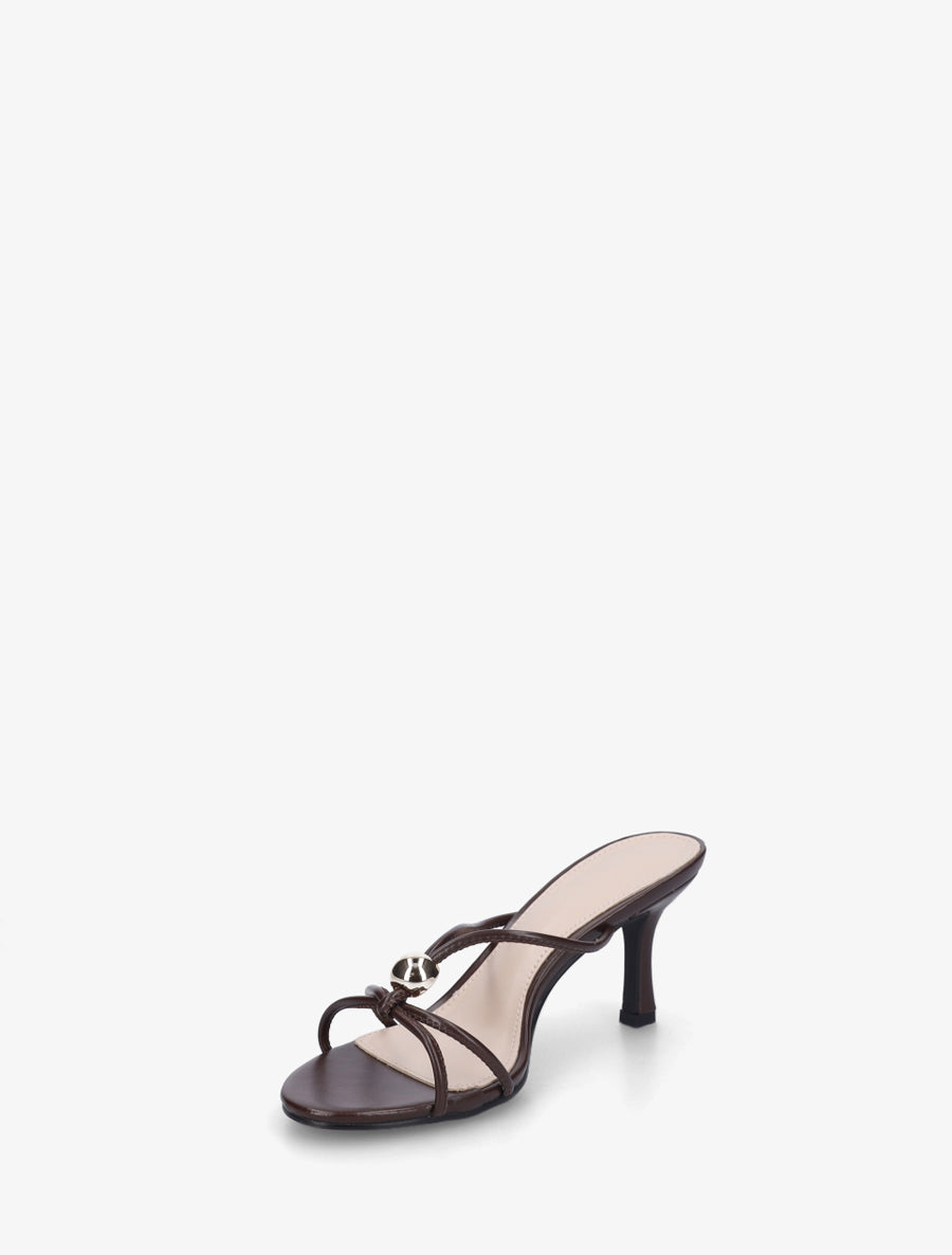 Mules en simili à empiècement bijou - Marron - 3
