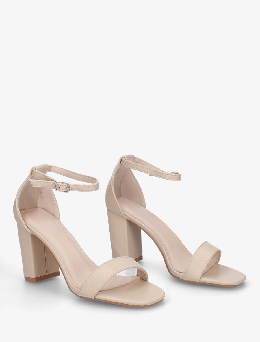 Sandales en simili à talon haut - Beige - 4