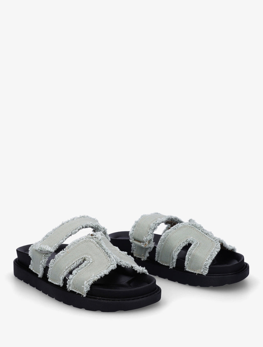 Claquettes à scratch et bords éffilochés - Vert amande - 4