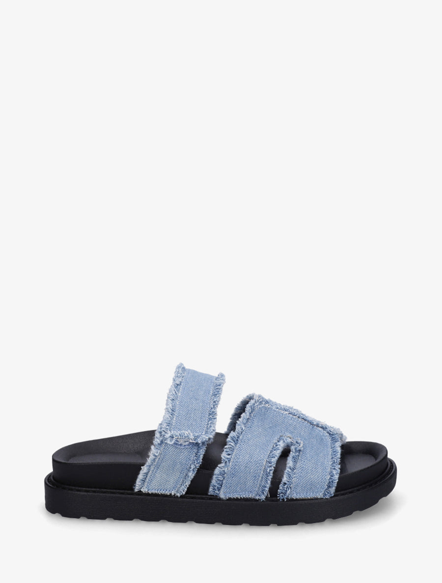 Claquettes à scratch et bords éffilochés - Bleu clair - 1