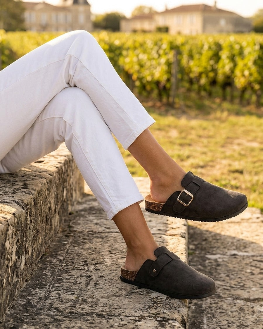 Mules style sabot en suédine - Kaki foncé
