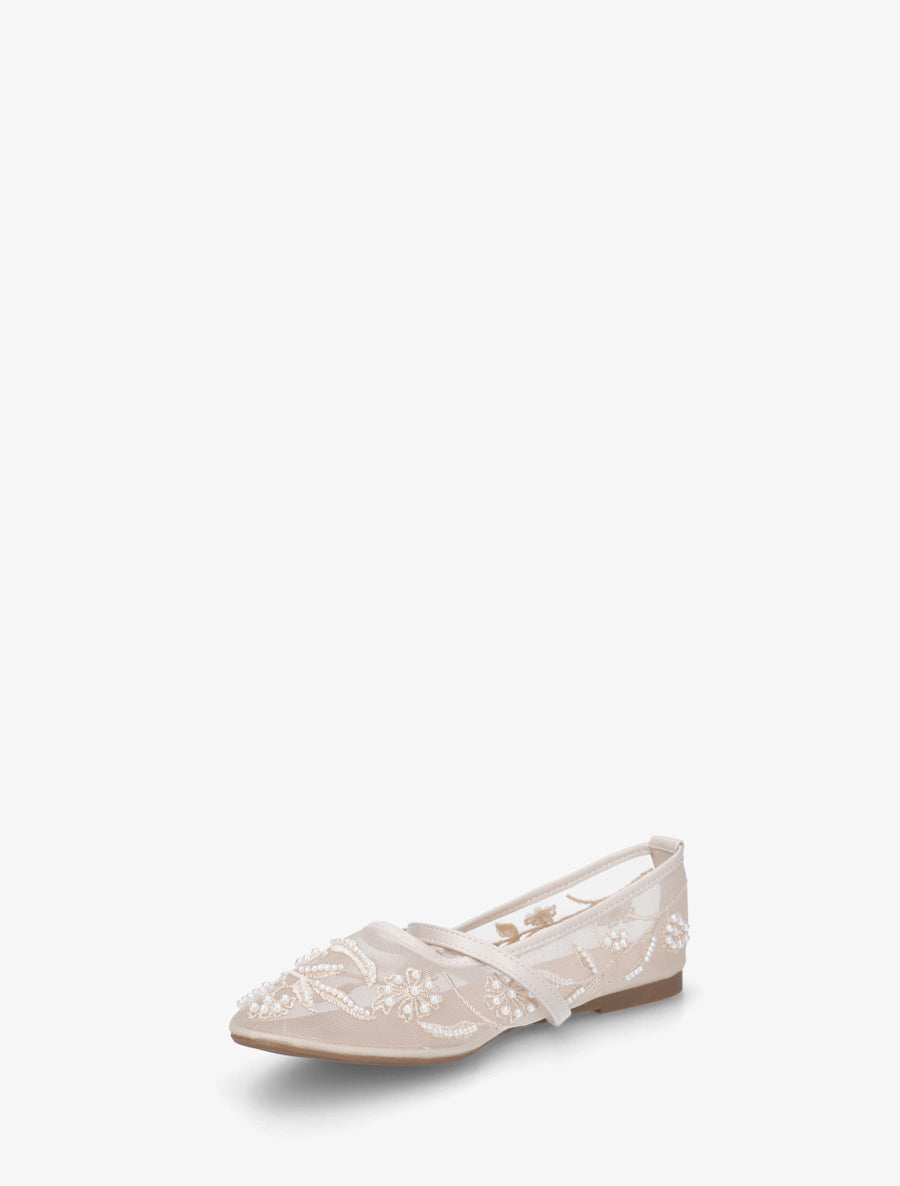 Ballerines effet mesh ornées de perles - Beige - 3