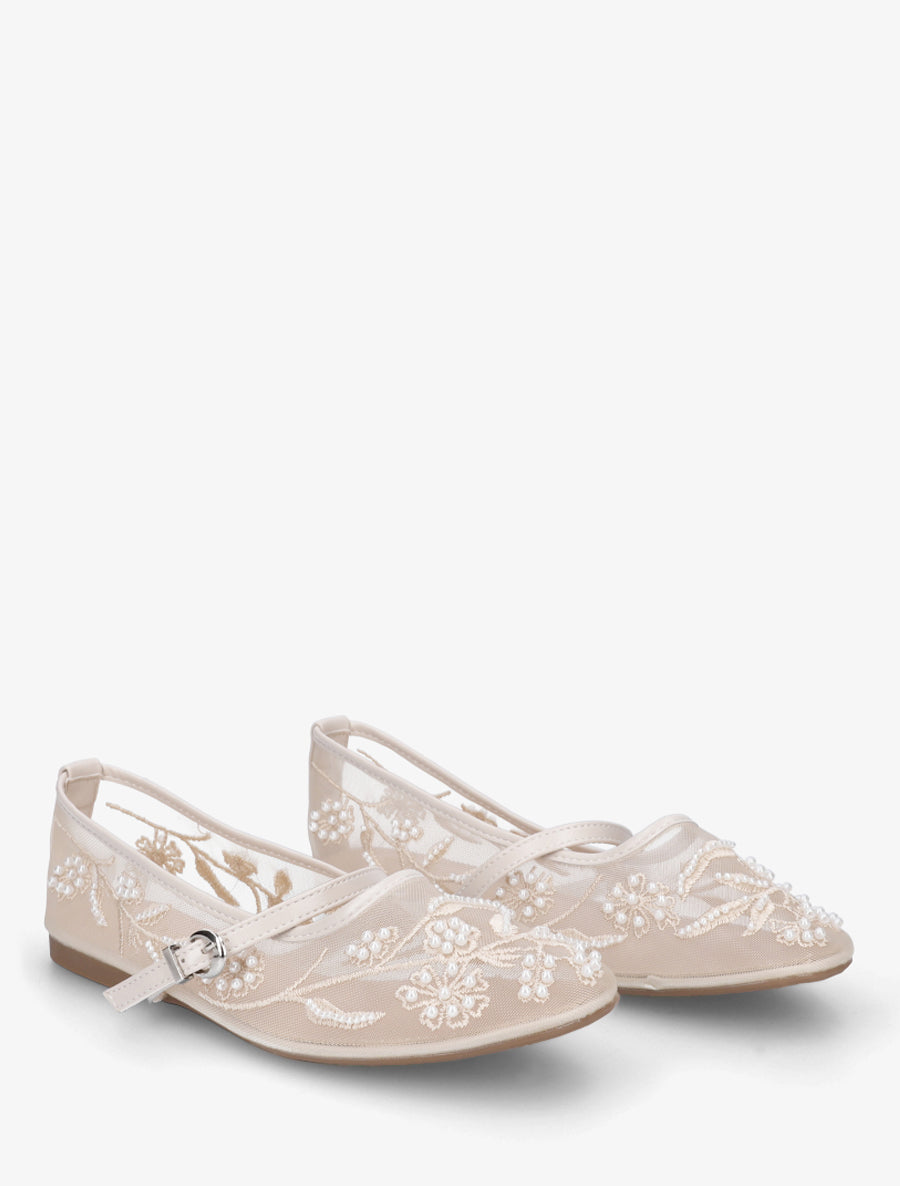 Ballerines effet mesh ornées de perles - Beige - 4