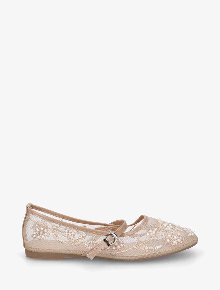 Ballerines effet mesh ornées de perles - Taupe - 1