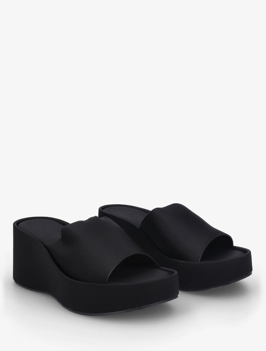Mules compensées unies en simili - Noir - 4