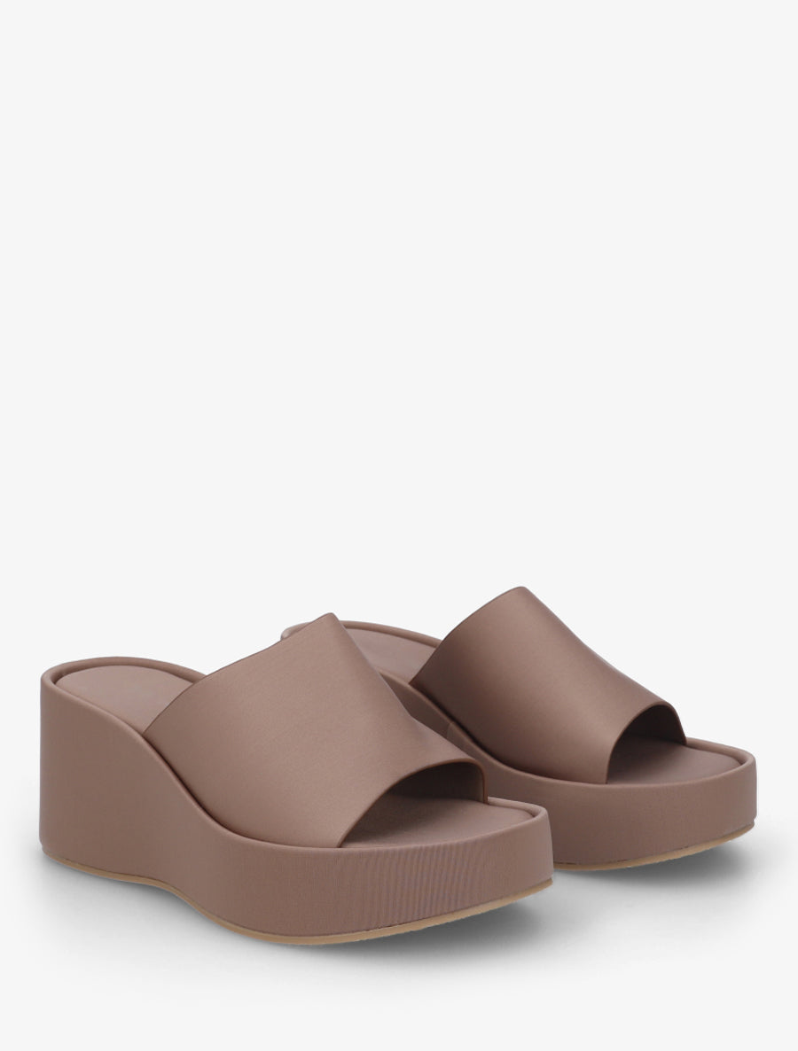 Mules compensées unies en simili - Taupe - 4